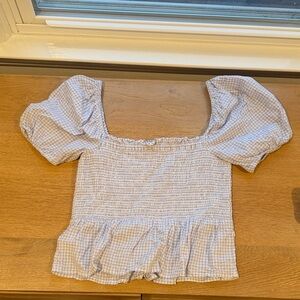 J. Crew Blue Gingham Smocked Blouse